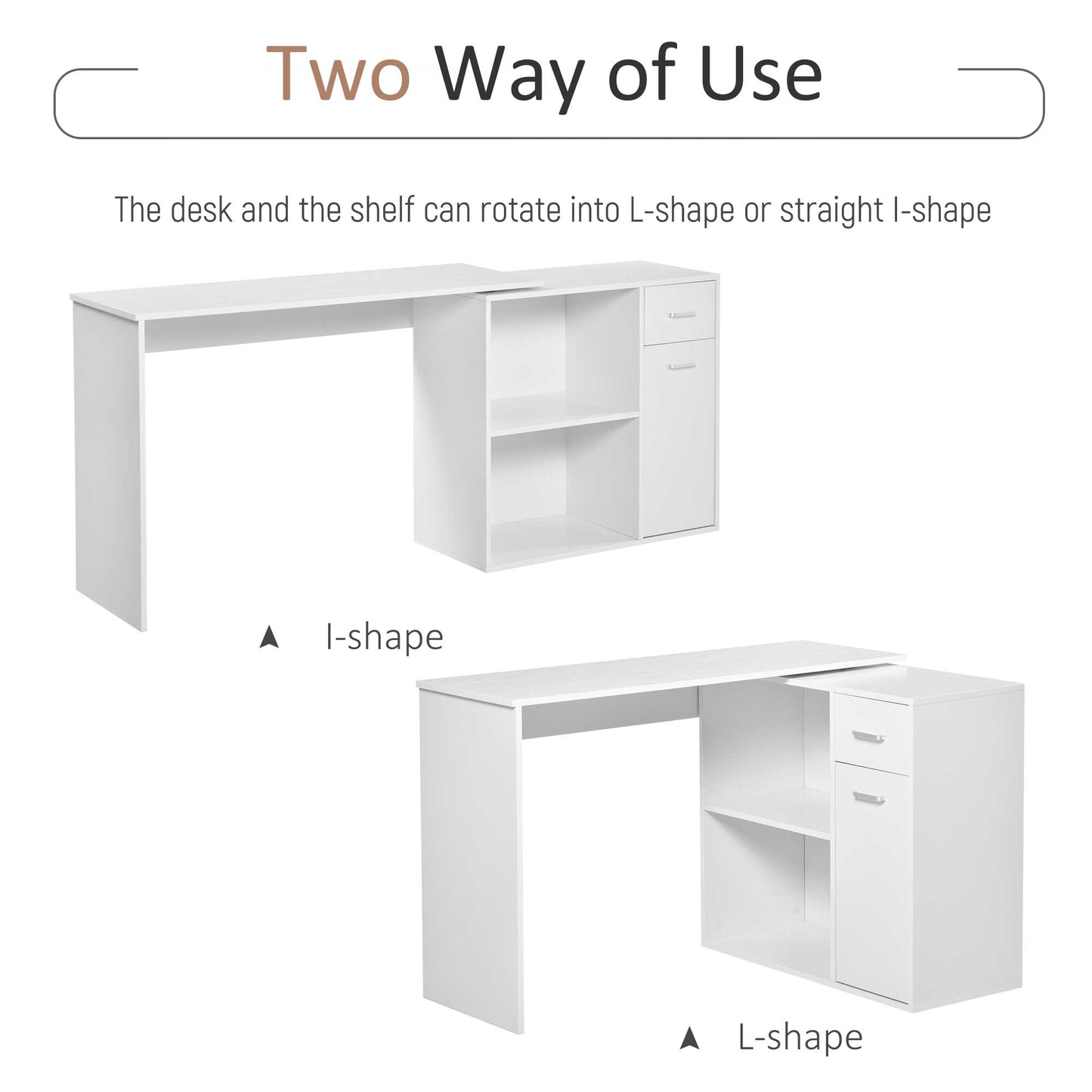 Conono 173cm Wooden White Wood Grain L Shaped Desk With Drawer Shelves And Storage Cabinet
