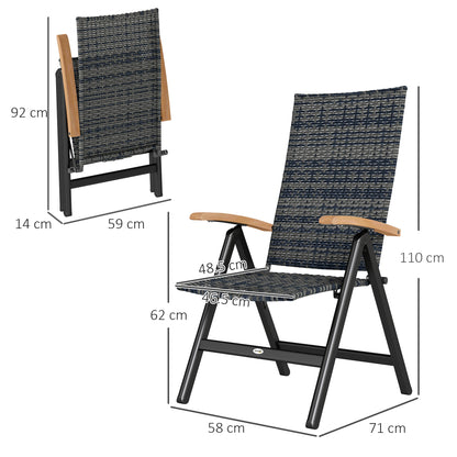 Coco Rattan Mixed Grey Folding Garden Dining Chair With High Back And Wood Armrests