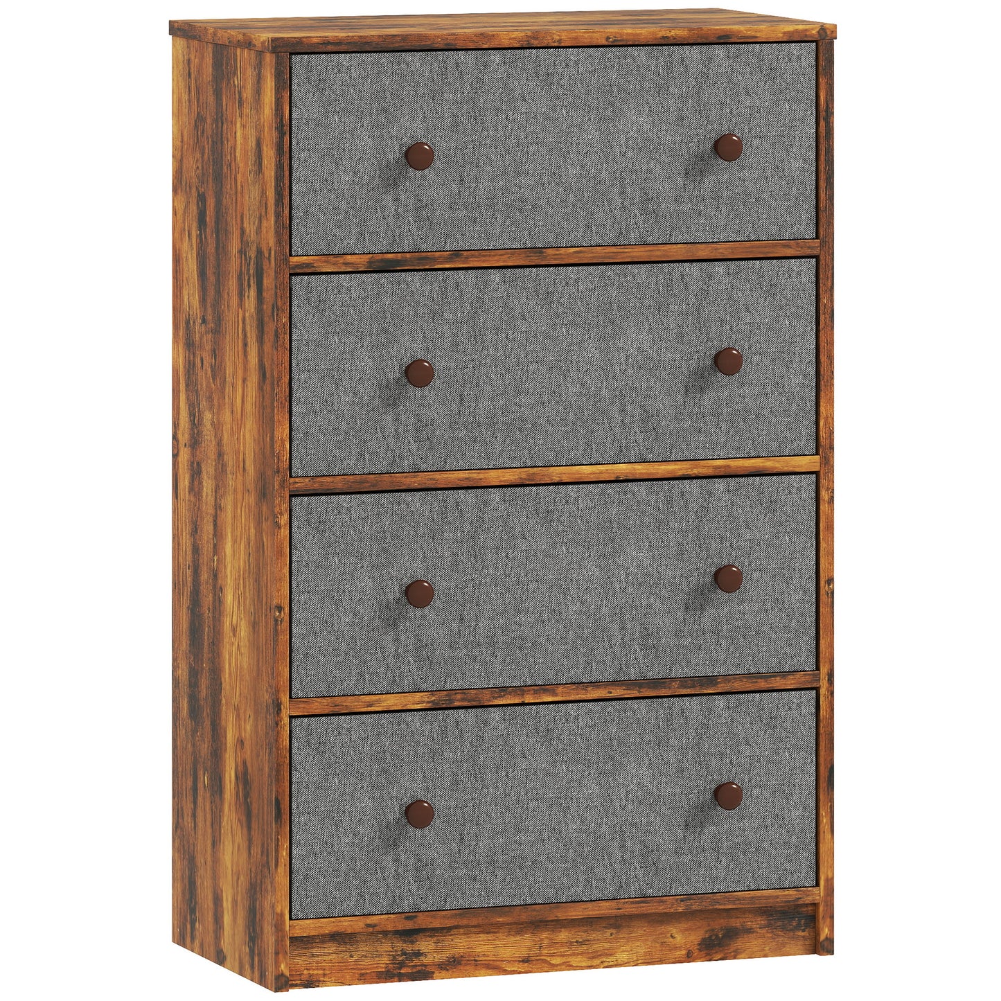 Sovise Fabric And Wood Grey And Rustic Brown 4 Drawer Storage Dresser