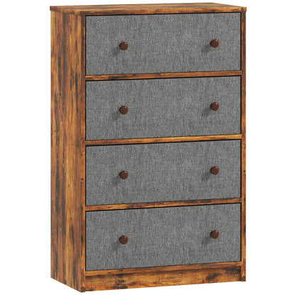 Sovise Fabric And Wood Grey And Rustic Brown 4 Drawer Storage Dresser