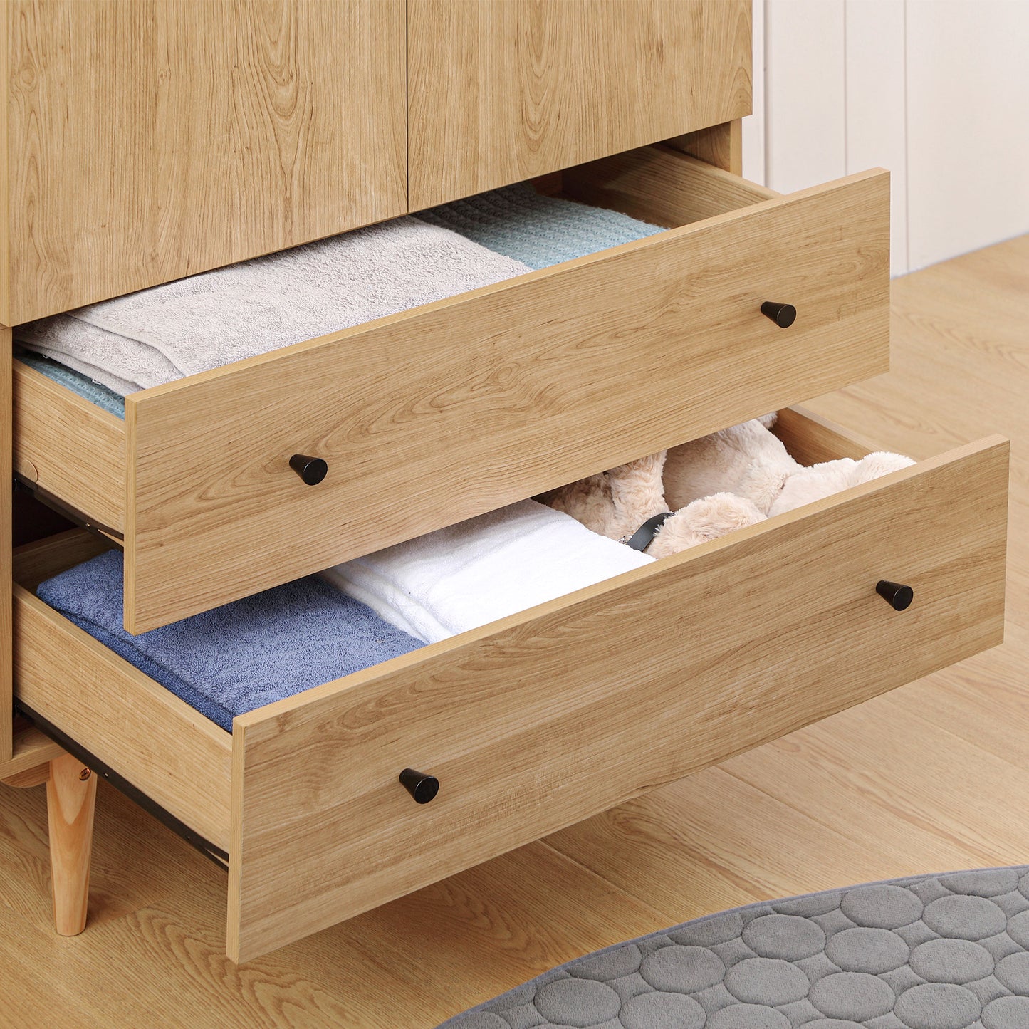 Coramar Natural Wood 2 Door Wardrobe With Hanging Rail And 2 Drawers