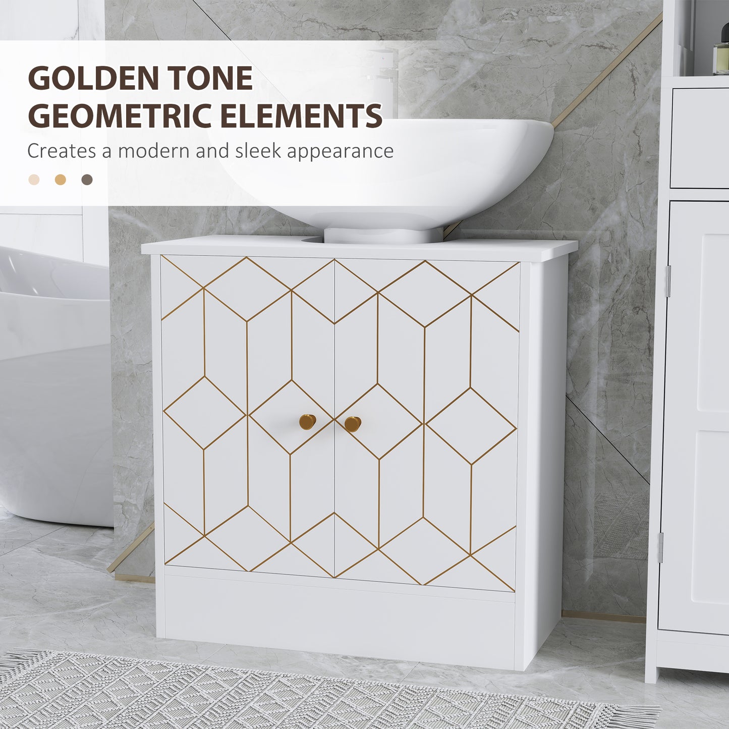 Verado Under Sink Bathroom Storage Cabinet With Adjustable Shelves And Open Compartment White
