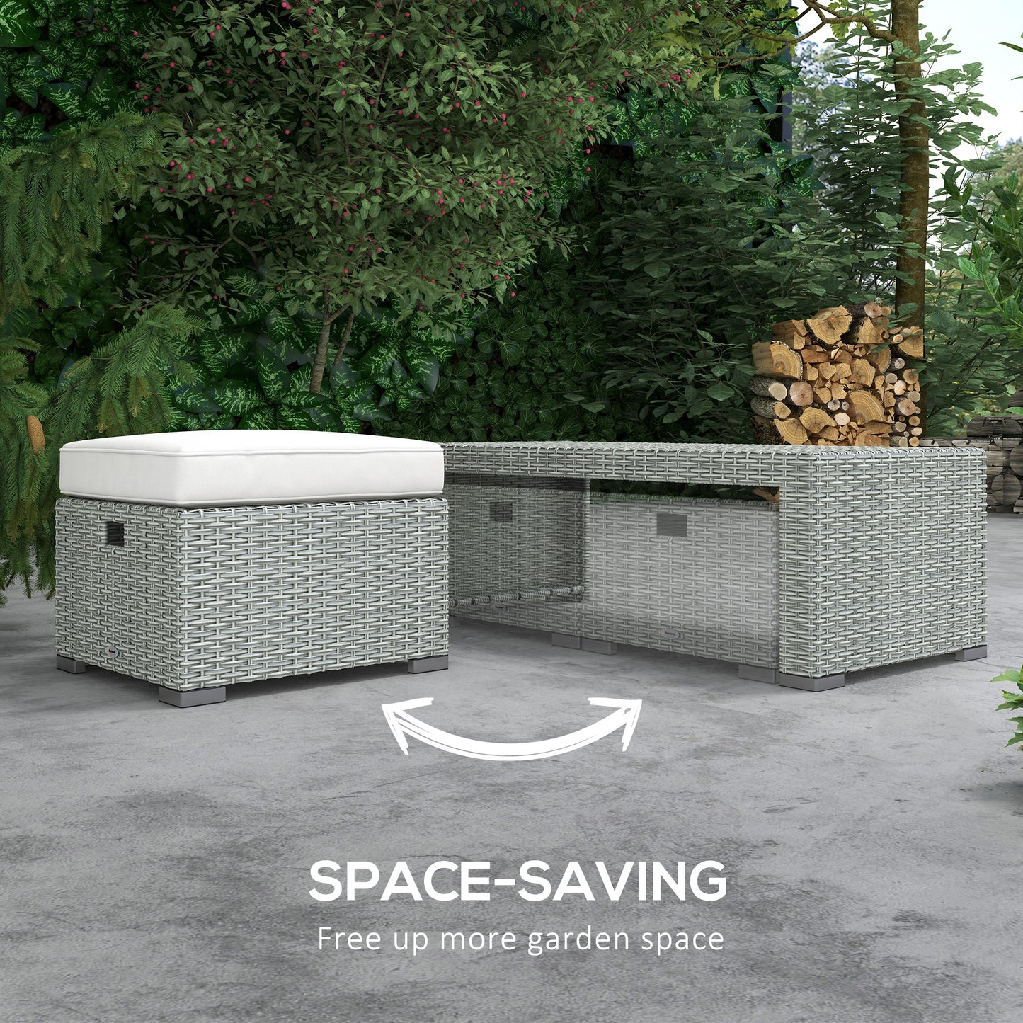 Tanette Rattan Grey 7 Seater Outdoor Sofa Set With Reclining 2 Armchairs And 2 Stools