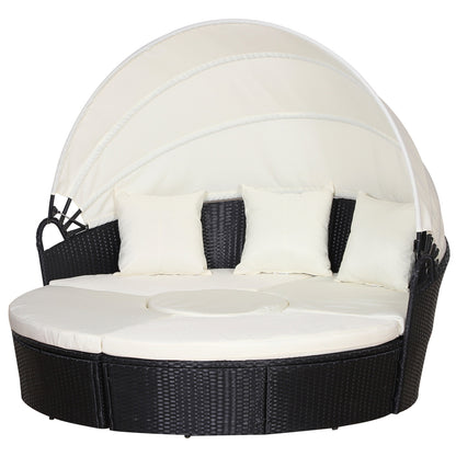 Taso Veli Rattan Black And White 5 Piece Outdoor Daybed Set With Canopy