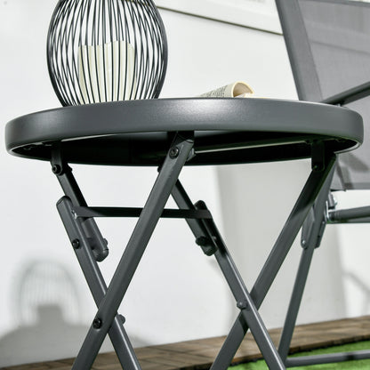 Laparo Metal And Glass Black Folding Outdoor Side Table 45cm With Marble Effect Top