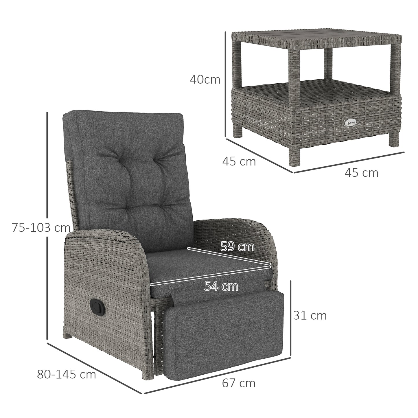 Hafa Rattan Grey 2 Seater Outdoor Chaise Lounge Sofa Set With Cushions
