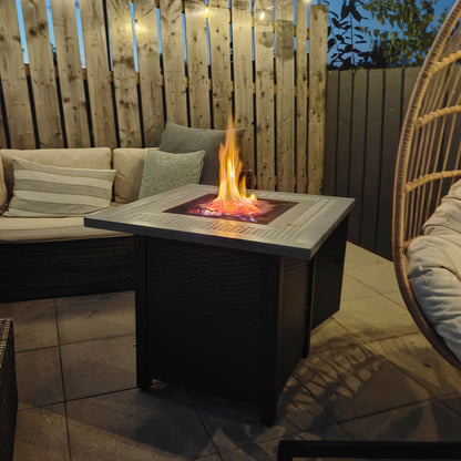 Elmosu Steel And Resin Black And Grey Square Gas Fire Pit Table