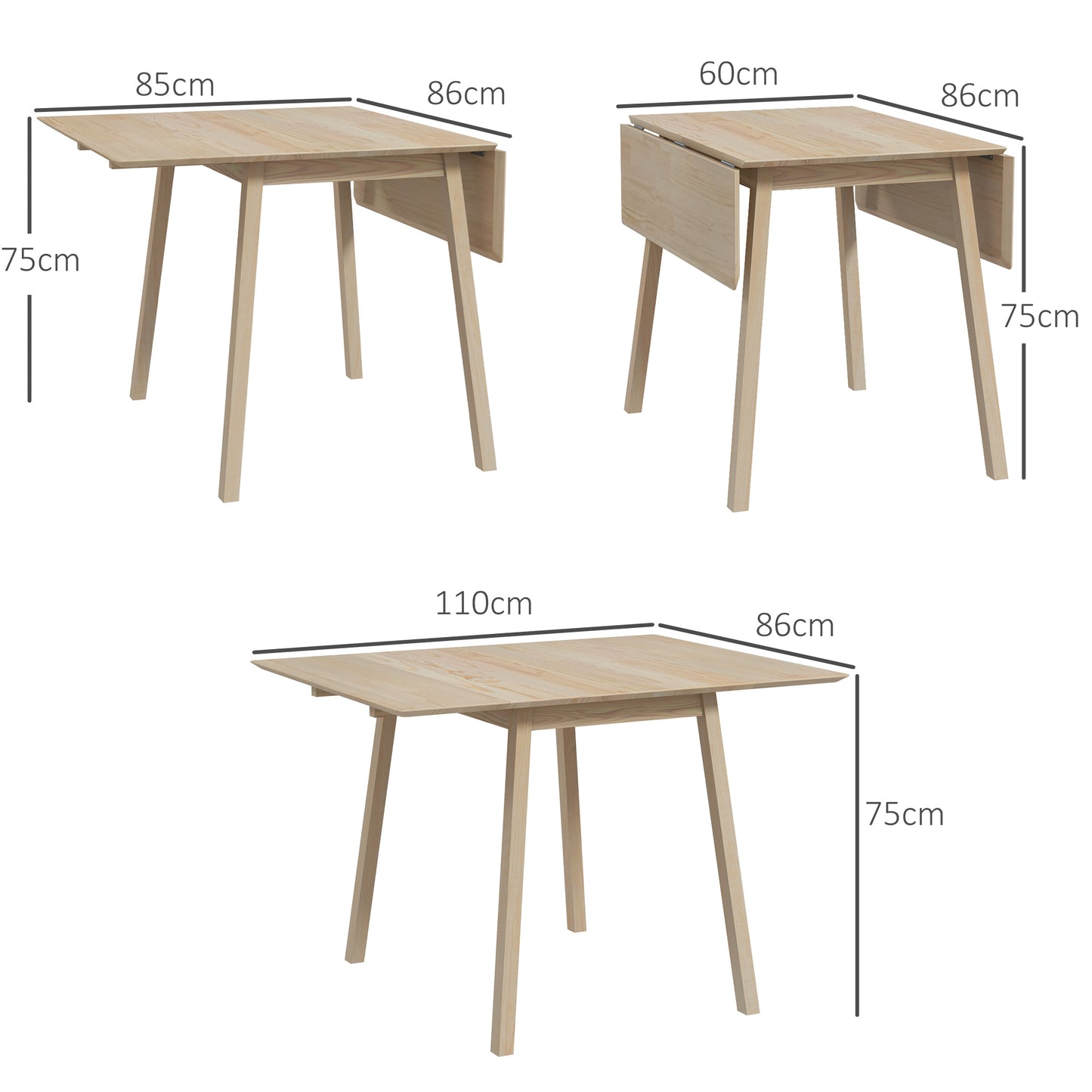 Nolilu Solid Wood Natural Folding Drop Leaf Dining Table Seating 2 To 4
