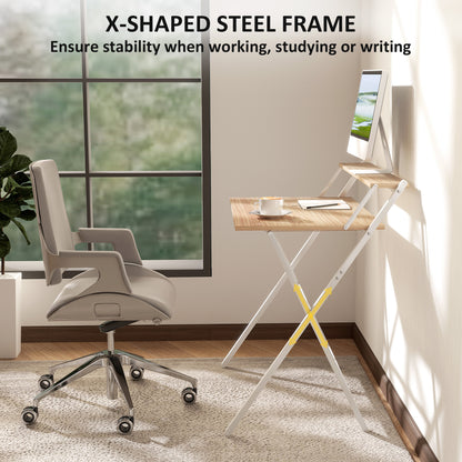 Mane  81.5cm Wooden Natural Folding Desk With Raised Monitor Shelf