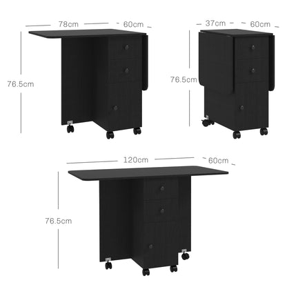 Midile Wooden Distressed Black Drop Leaf Dining Table With Storage Seating 6