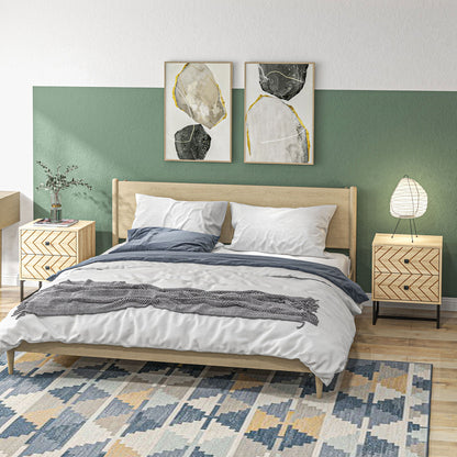 Sare Set of 2 Wooden Natural Bedside Tables Zig Zag 2 Drawers
