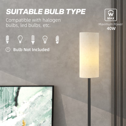 Pavi  Metal And Fabric White Minimalist Floor Lamp With Linen Shade And Foot Switch