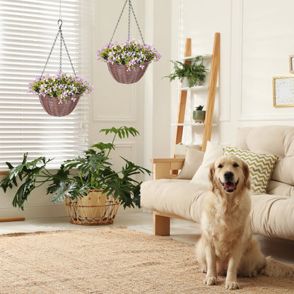 Fito Set Of 2 Hanging Artificial Flower Baskets With Mixed Leaves And Blooms For Indoor Display