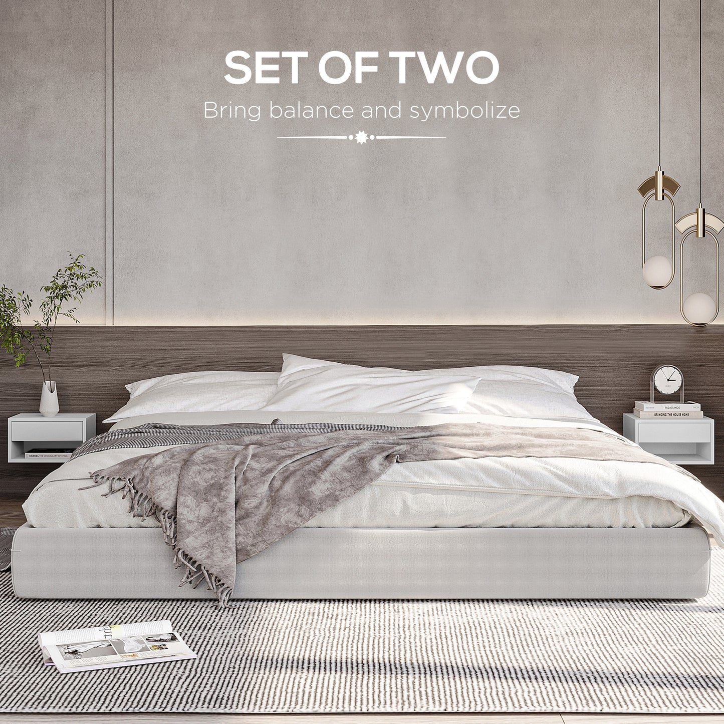 Veve Set Of 2 High Gloss White Floating Bedside Tables with Drawer and Shelf