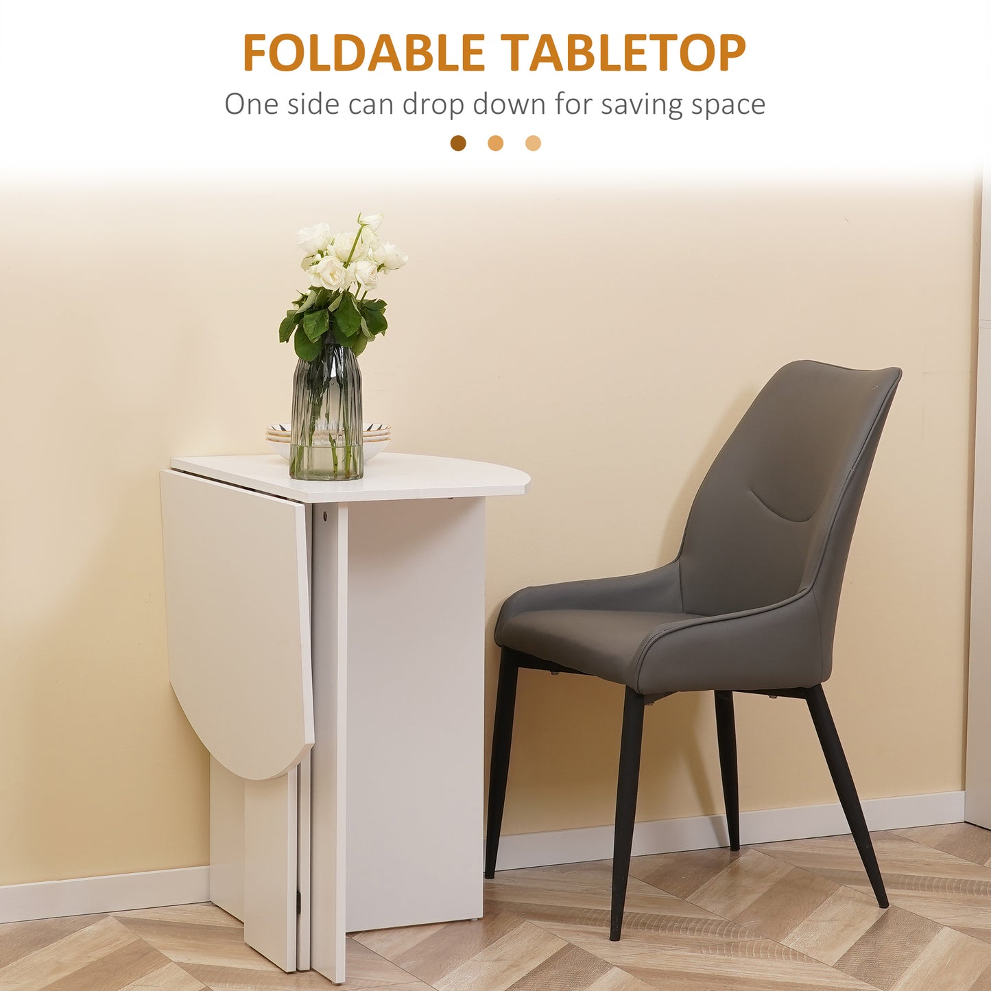 Nelu Wooden White Drop Leaf Dining Table For 4