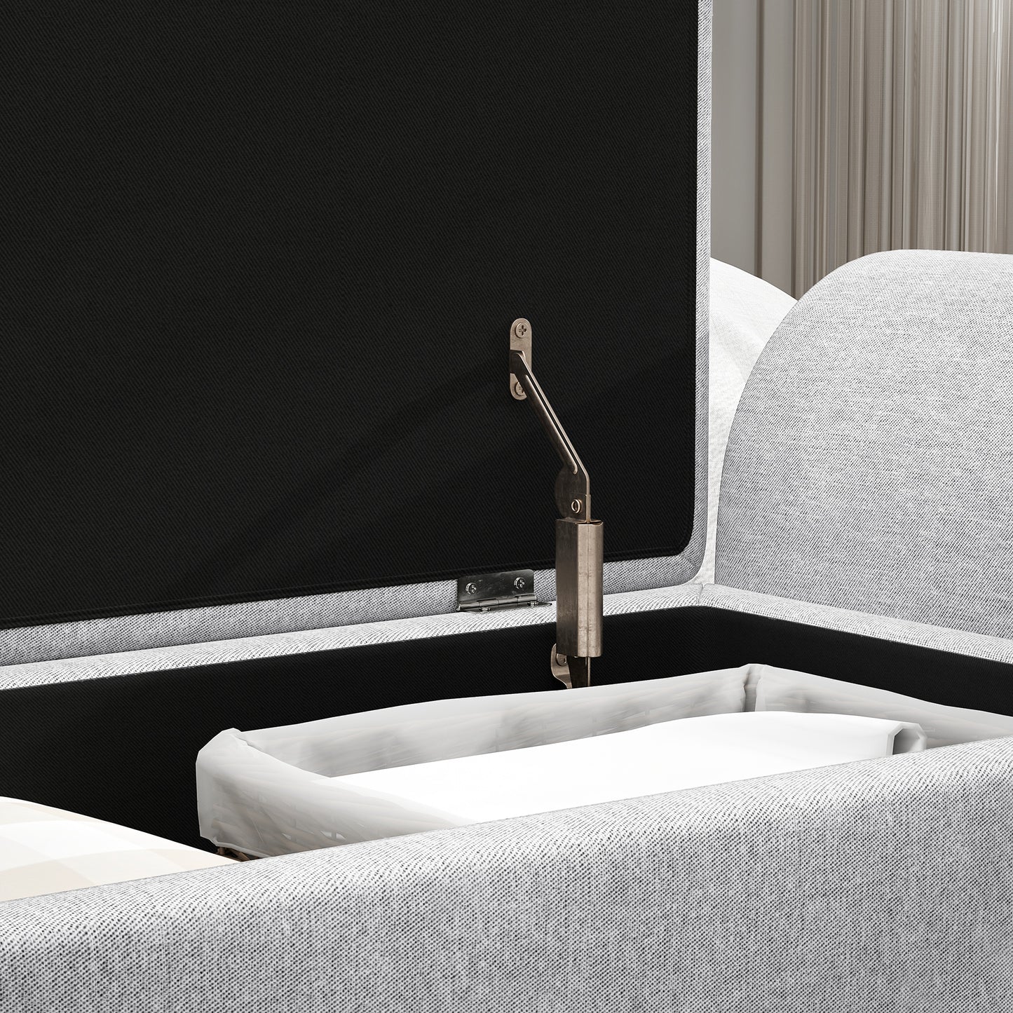 Nesama Linen Light Grey Storage Bench With Armrest