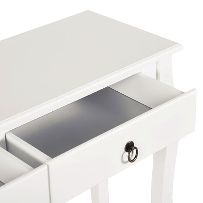 Noro 100cm Wooden Ivory White Mid Century Console Table 2 Drawer And Shelf