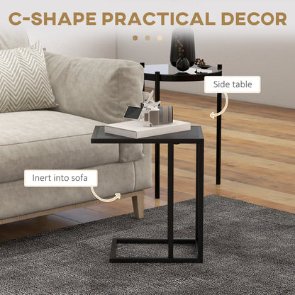 Sariso Metal And Wooden Black C Shaped Side Table With Wood Effect Top