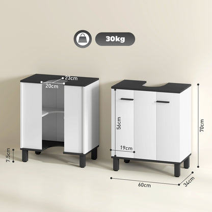 Karesala High Gloss White Modern Under Sink Bathroom Storage Cabinet