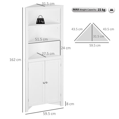 Dole Corner Bathroom Storage Cabinet With Cupboard And 3 Tier Shelves White