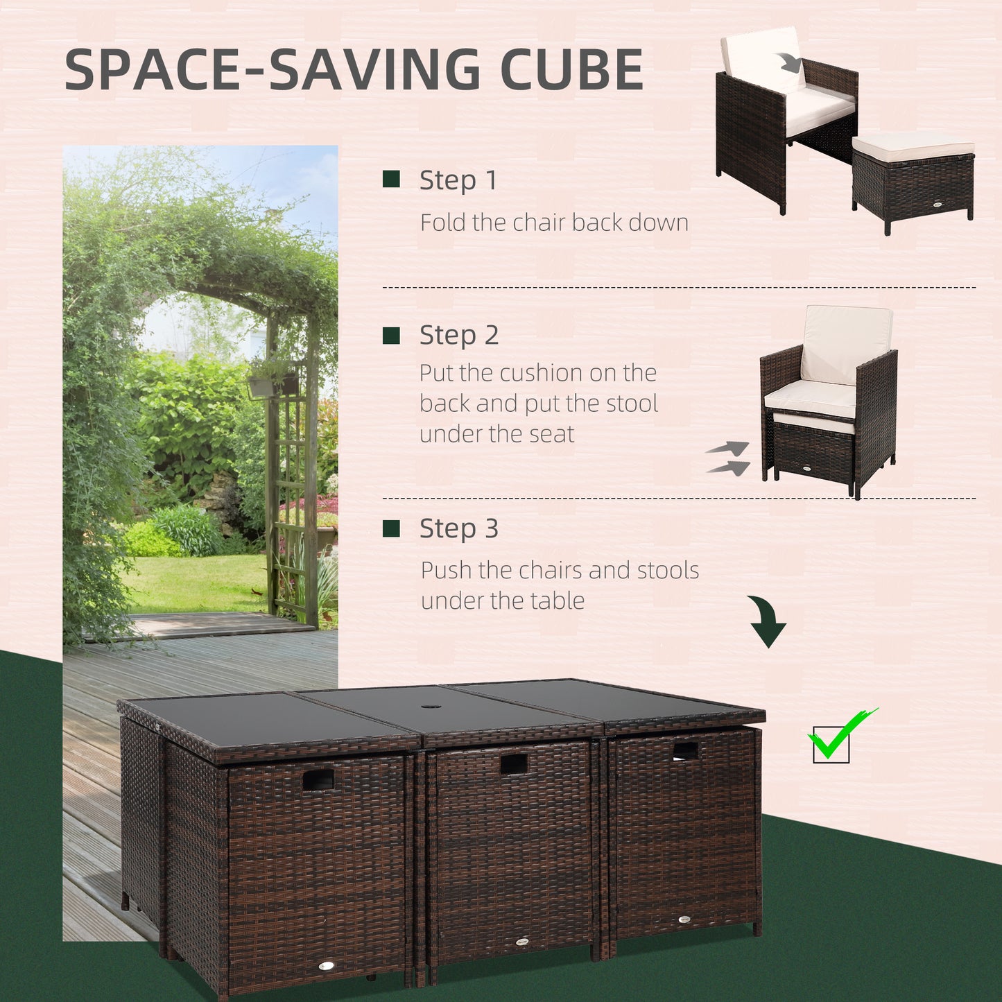 Mafa Rattan Brown 10 Seater Cube Outdoor Dining Set With Cushions And Rectangular Glass Table