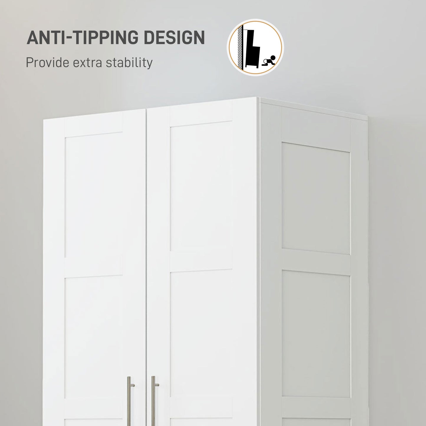 Coravello Wooden White 2 Door Wardrobe With Hanging Rail and Shelf