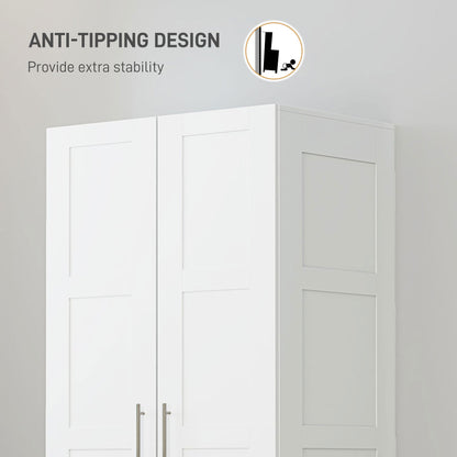 Coravello Wooden White 2 Door Wardrobe With Hanging Rail and Shelf