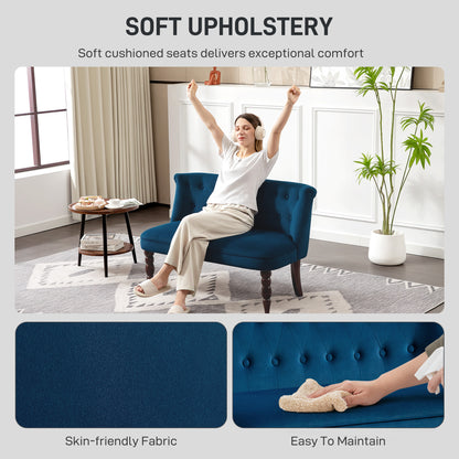 Layono Dark Blue Velvet Diamond Button Tufted Wingback 2 Seater Sofa