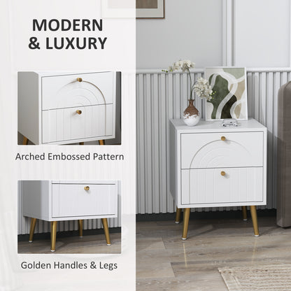 Leri Kama Set Of 2 White Bedside Tables 2 Drawers Golden Handles