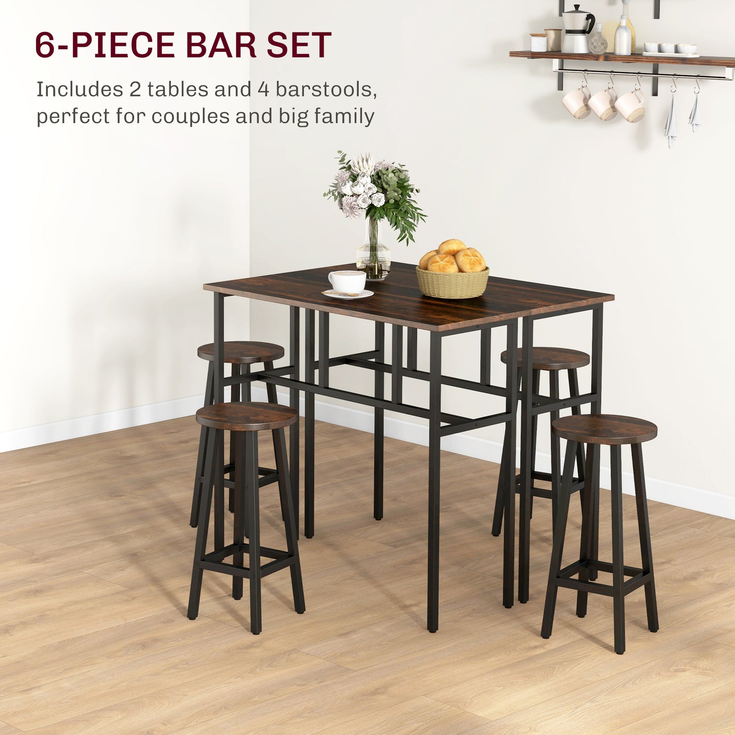 Halulo Wooden Rustic Brown 6 Piece Counter Bar Dining Set With Multiple Layout Options