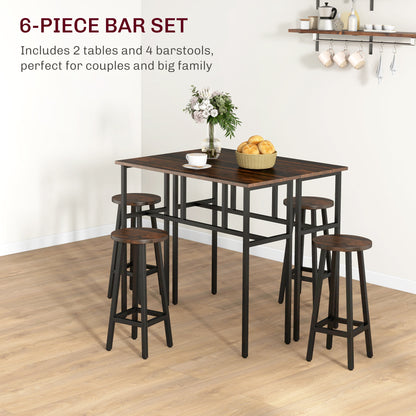 Halulo Wooden Rustic Brown 6 Piece Counter Bar Dining Set With Multiple Layout Options