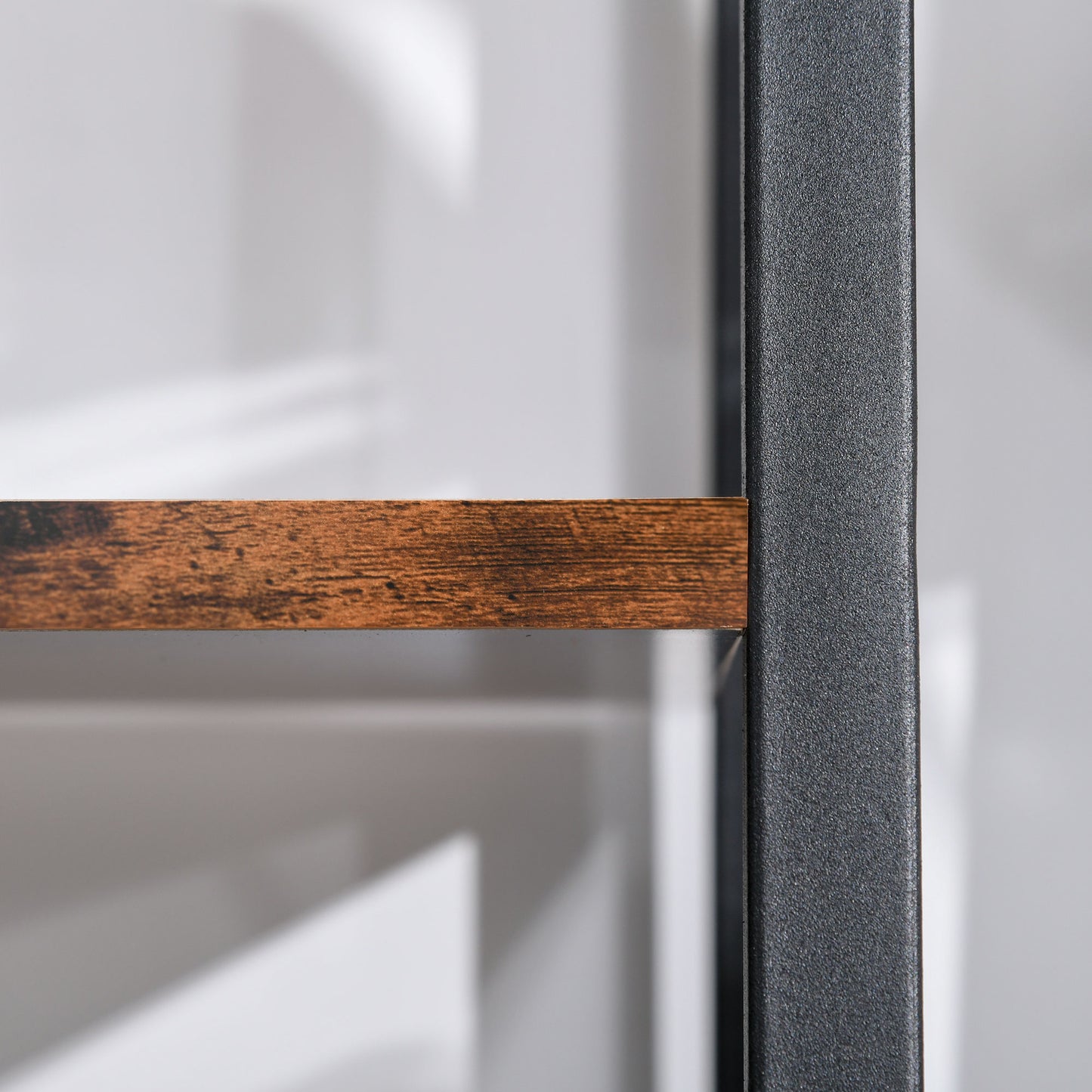 Tanile Metal And Wood Rustic Brown And Black 4 Tier Ladder Bookshelf