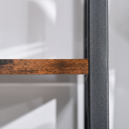 Tanile Metal And Wood Rustic Brown And Black 4 Tier Ladder Bookshelf