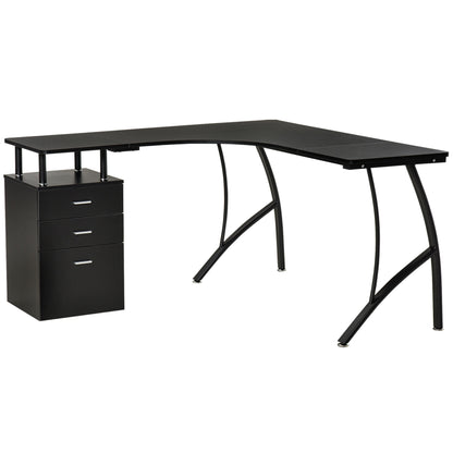 Keba 143cm Metal Black Industrial L Shaped Desk With Storage Drawer