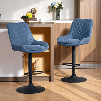 Sekamo Set Of 2 Dark Blue Faux Leather Retro Bar Chairs