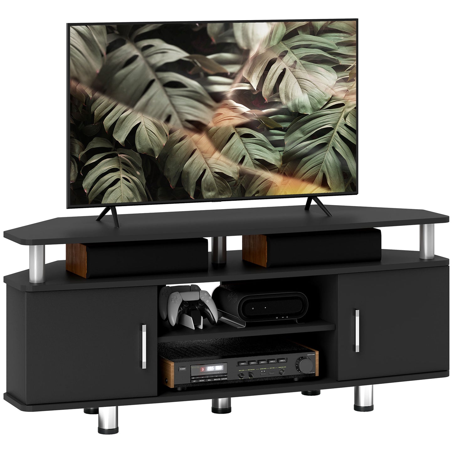 Zisaba Mika 120cm Wooden Black TV Storage Unit For Screens Up To 55 Inches 2 Doors and Shelves
