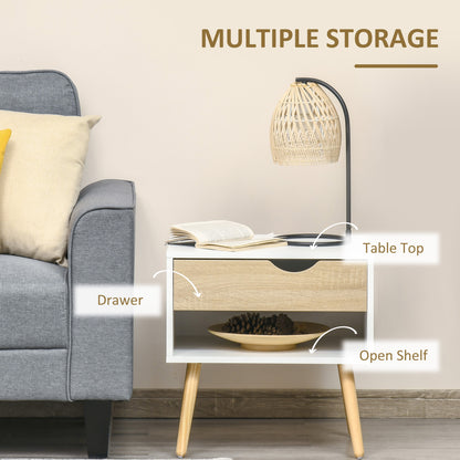 Coramoro 4 Piece Natural Wood And White Bedroom Furniture Set With Wardrobe 2 Bedside Tables And Cabinet