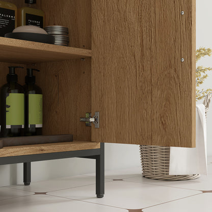 Mosu Under Sink Bathroom Vanity Cabinet With Double Doors And Adjustable Shelving Oak Finish