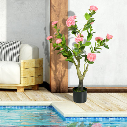 Leba Pair Of Artificial Camellia Flower Plants In Pots H8 95cm Pink