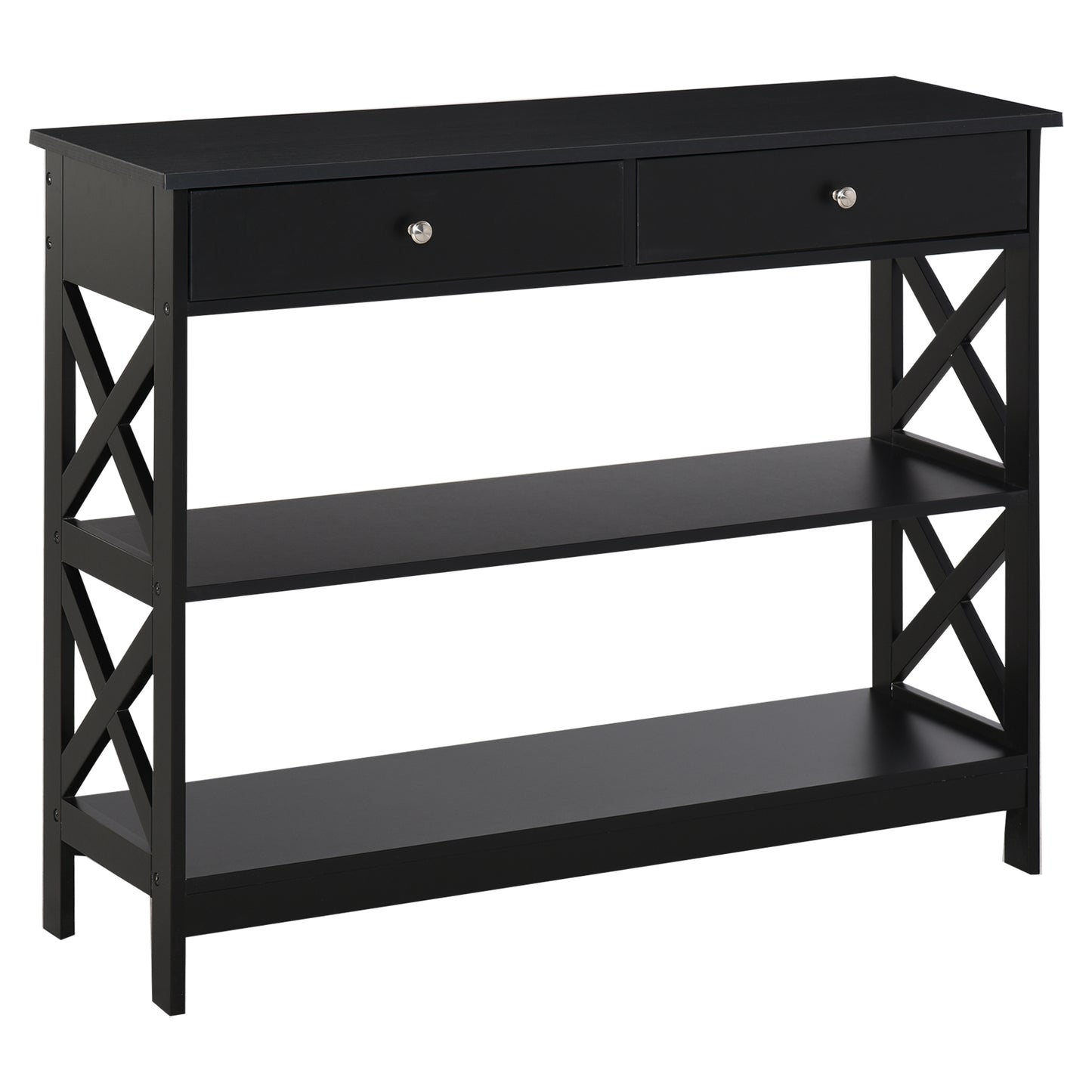 Kafa 100cm Wooden Black X Frame Console Table With Drawers And 2 Shelves