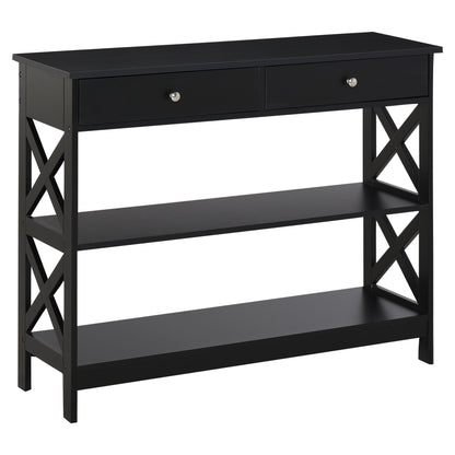 Kafa 100cm Wooden Black X Frame Console Table With Drawers And 2 Shelves