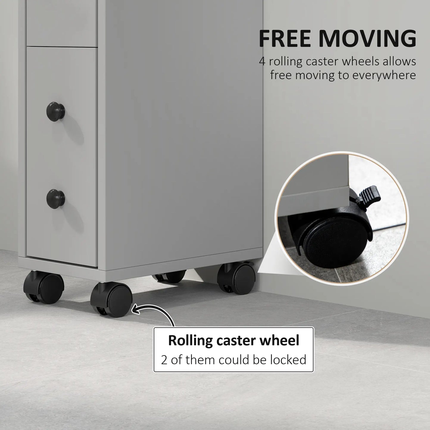 Slim Grey Bathroom Storage Cabinet With Compact Footprint