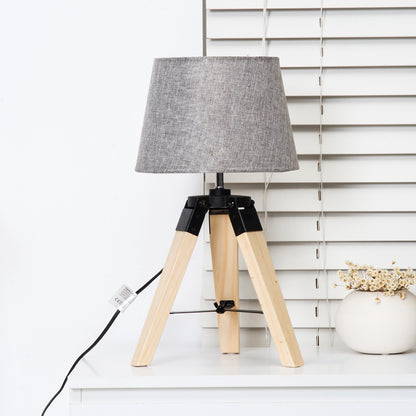 Narose Wood Grey Tripod Table Lamp With Fabric Shade And Base