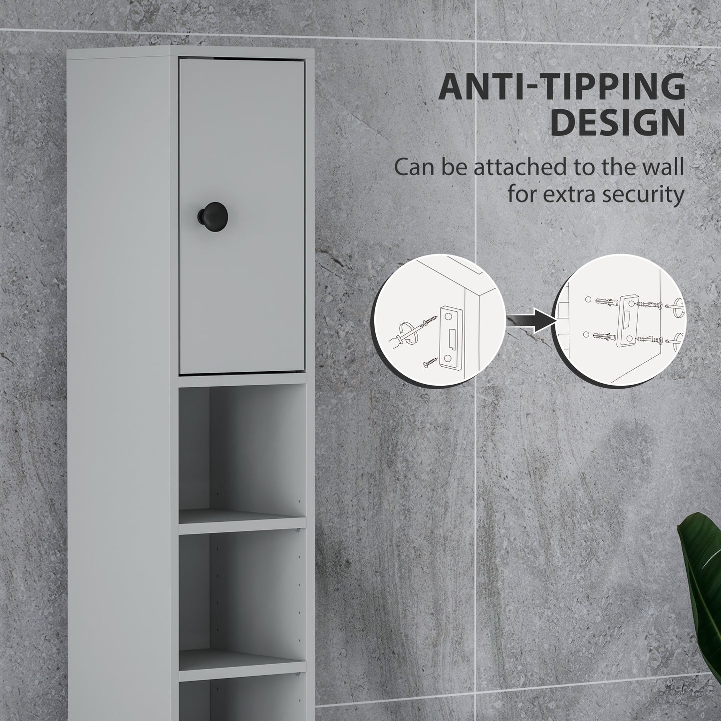 Tasere Tall Slim Bathroom Storage Cabinet With Drawers Shelves And Cupboards Grey