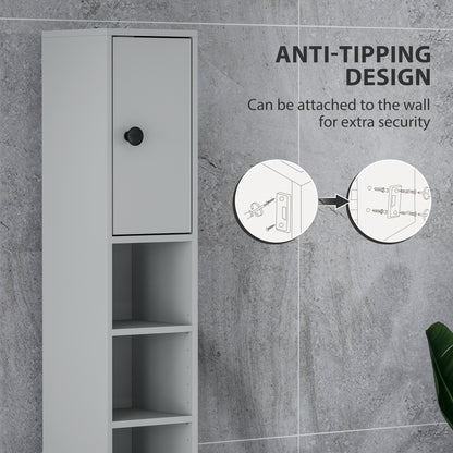 Tasere Tall Slim Bathroom Storage Cabinet With Drawers Shelves And Cupboards Grey