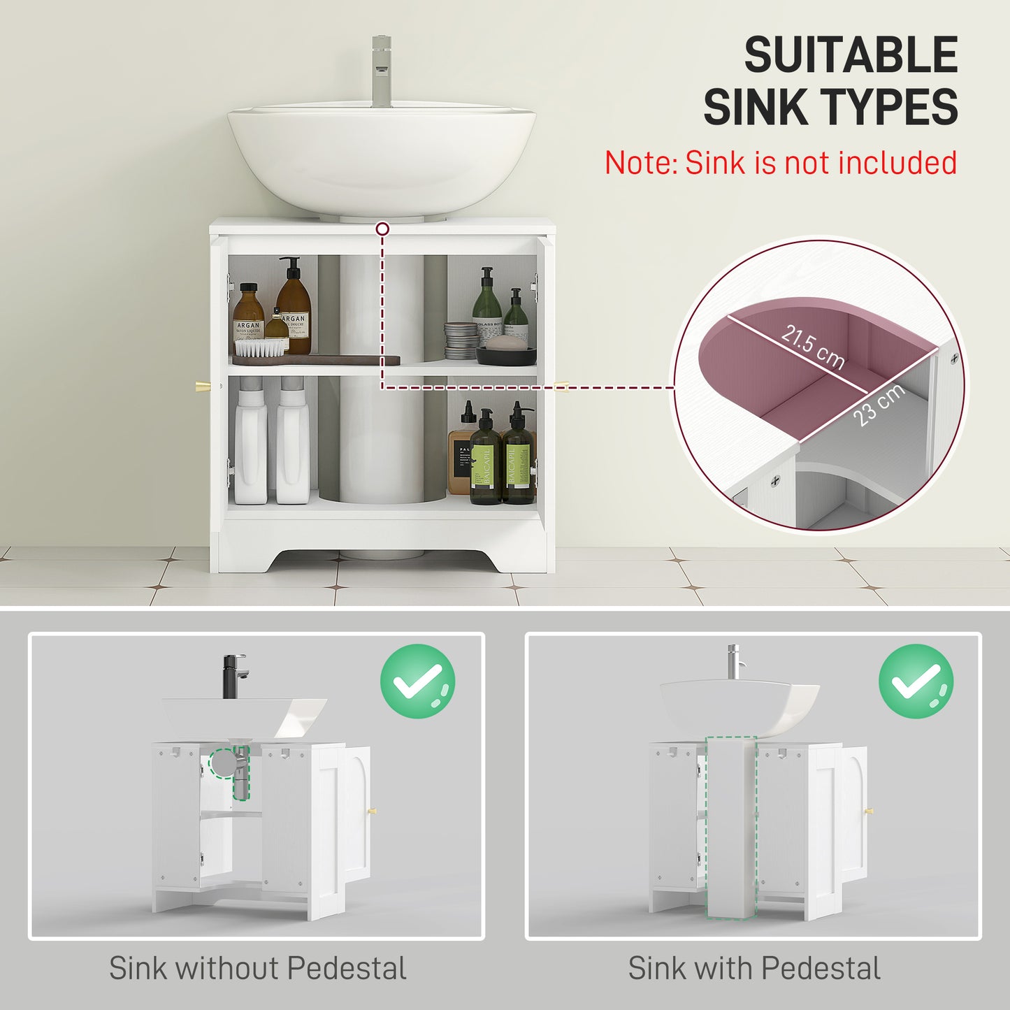 Mapa Under Sink Bathroom Storage Cabinet With Double Arched Doors White