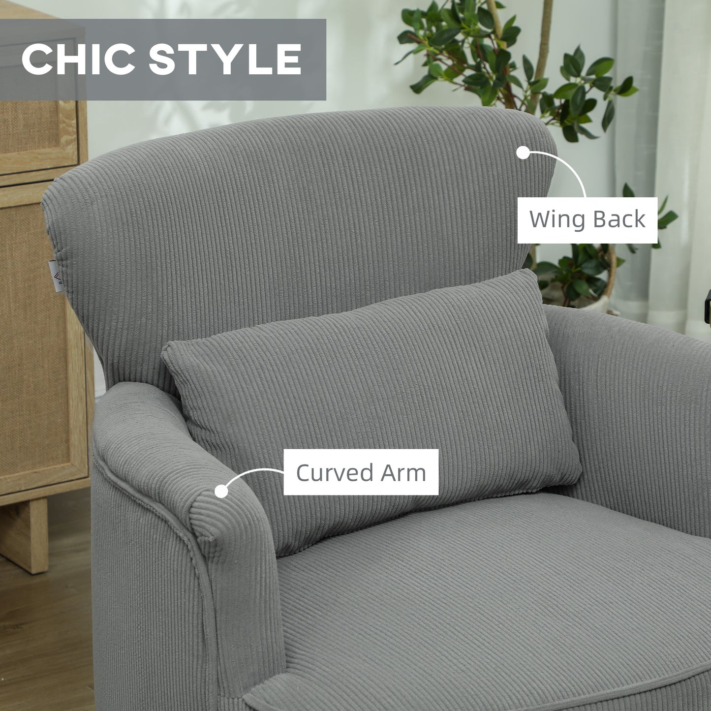 Zile Corduroy Light Grey Retro Style Accent Chair Angled Legs