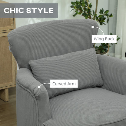 Zile Corduroy Light Grey Retro Style Accent Chair Angled Legs