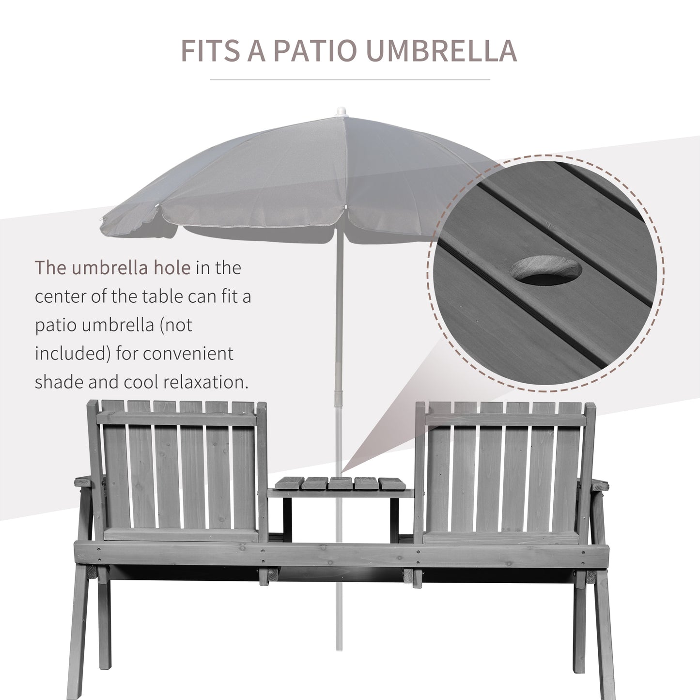 Sasumi Grey Wooden 2 Seater Slatted Bistro Set with Integrated Table