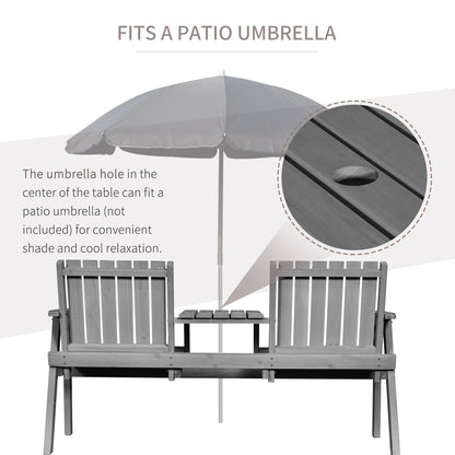 Sasumi Grey Wooden 2 Seater Slatted Bistro Set with Integrated Table